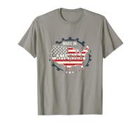 Fabriqué en Amérique, Drapeau Patriotique américain, Carte Industrielle T-Shirt, Homme, Ardoise, M