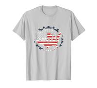 Fabriqué en Amérique, Drapeau Patriotique américain, Carte Industrielle T-Shirt, Homme, Argent, 3XL