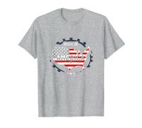 Fabriqué en Amérique, Drapeau Patriotique américain, Carte Industrielle T-Shirt, Homme, Gris Chiné, M