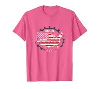 Fabriqué en Amérique, Drapeau Patriotique américain, Carte Industrielle T-Shirt, Homme, Rose chiné, M