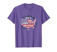 Fabriqué en Amérique, Drapeau Patriotique américain, Carte Industrielle T-Shirt, Homme, Violet chiné, S