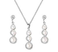 Fabriquer Ensembles Rouillés Cultured Pearls Pendant Necklace Teardrop Pearl Dangling Earrings Cubic Zirconia Pearl Wedding Jewelry Set For Bridal Women Bridesmaids & Br Ensembles Vert (K, One Size)