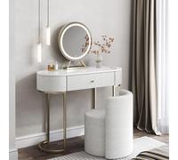 FABS Macy Bouclé Coiffeuse avec miroir LED Evie et tabouret Lottie