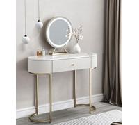FABS Romy Coiffeuse 2 tons en tissu bouclé & velours côtelé avec miroir LED Evie