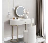 FABS Romy Coiffeuse en tissu bicolore et velours côtelé avec miroir Evie LED et tabouret Hattie