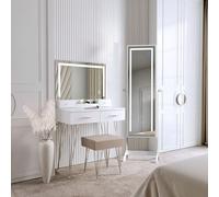 FABS Sophia Coiffeuse à LED blanche et organiseur de bijoux avec miroir LED blanc