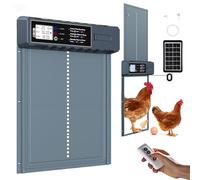 FabStyl Porte Automatique Poulailler Solaire Grande Taille 27.5x36cm avec Télécommande&USB-C Cable,Porte Poulailler Bleu en Aluminium Étanche,3 Modes,Affichage LED,Sécurité Anti-Pincement,Minuterie