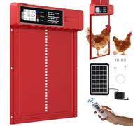 FabStyl Porte Automatique Poulailler Solaire Grande Taille 27.5x36cm avec Télécommande&USB-C Cable,Porte Poulailler Rouge en Aluminium Étanche,3 Modes,Affichage LED,Sécurité Anti-Pincement,Minuterie