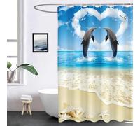 FABTOP Rideau de douche dauphin - 180 x 200 cm - 120 x 200 cm - 3D - Imperméable - Thème océan et dauphin - Bleu - En textile anti-moisissure - 6, 120 x 200 cm