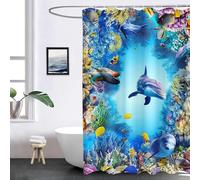 FABTOP Rideau de douche dauphin - 180 x 200 cm - 120 x 200 cm - 3D - Imperméable - Thème océan et dauphin - Bleu - En textile anti-moisissure - 8, 120 x 200 cm