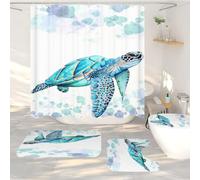 FABTOP Rideau de douche tortue de mer corail océan nautique 180 x 180 cm Rideau de douche tortue, organisme marin, pieuvre, corail (5, 120 x 200 cm)