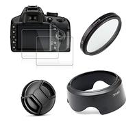 FABTOUCH Filtre UV 58mm + Pare-Soleil EW63 + Capuchon + 2X Protecteur d'écran en Verre, for Objectif for Canon EOS 200D Mark II 250D Rebel SL2 SL3 18-55mm (Size : 250D)