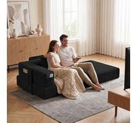Fabulcozy Canapé-Lit Convertible 2-en-1 en Velours Côtelé, Canapé De Sol Pliable avec Accoudoirs De Rangement, Matelas Lavable Et Design Moderne, Canapé Idéal pour Petits Espaces