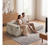 Fabulcozy Canapé-Lit Convertible 2-en-1 en Velours Côtelé, Canapé De Sol Pliable avec Accoudoirs De Rangement, Matelas Lavable Et Design Moderne, Canapé Idéal pour Petits Espaces