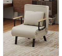 Fabulcozy Canapé Lit Convertible 3 en 1, Fauteuil Réglable 5 Positions, Housse Amovible Lin-Coton, Coussin Épais, Pieds Métal Trapèze Incliné, Accoudoirs en Bois et Métal, pour Salon/Bureau,Gris Clair