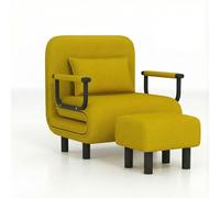 Fabulcozy New Upgraded Version Folding Chair Bed with Matching Square Footstool Convertible Sleeper Sofa Bright Yellow