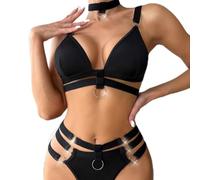 FABULETTA Ensemble de sous-vêtements pour femme avec string avec détails en | Détails en métal sur la sangle, design string sexy, accroche-regard à la mode, pour les fêtes et les clubs