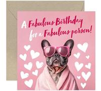Fabuleuse carte sur le thème du chien pour meilleure amie, carte de vœux d'anniversaire sur le thème du bouledogue français - Carte d'anniversaire rose pour sa sœur, épouse | Intérieur vierge