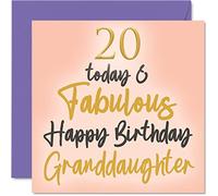 Fabuleuses cartes d'anniversaire 20 ans pour petite-fille - 20 aujourd'hui & Fabulous - Carte d'anniversaire pour petite-fille de la part de grand-père et grand-mère, 145 mm