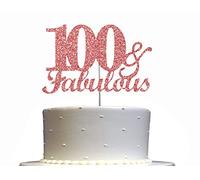 Fabulous & 100 Décoration de gâteau à paillettes or rose pour 100e anniversaire Décoration de fête de qualité premium Paillettes double face Bâton acrylique Fabriqué aux États-Unis