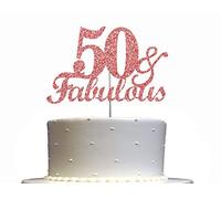 Fabulous & 50 Décoration de gâteau Or rose à paillettes Pour 50e anniversaire Décoration de fête Qualité supérieure Robuste Double face Bâton en acrylique Fabriqué aux États-Unis