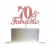 Fabulous & 70 Décoration de gâteau Or rose à paillettes Pour 70e anniversaire Qualité supérieure Robuste Bâton acrylique Fabriqué aux États-Unis