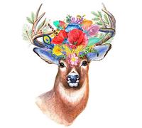Fabulous Affiche Poster Dessin Cerf Fleurs Animal De La Foret Art Nature