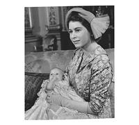 Fabulous Affiche Poster Queen Elisabeth II et Bébé Charles Reine d'Angleterre Noir et Blanc Vintage