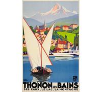 Fabulous Affiche Poster Thonon Lac Montagne Affiche Poster Vintage Voyage Art Deco 30's