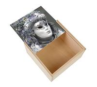 Fabulous Boite Coffret en Bois - Carnaval de Venise Masque Blanc et Argent (11 x 11 x 3,5 cm)