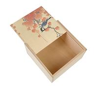 Fabulous Boite Coffret en Bois - Merle Bleu Estampe Japonaise Motif Traditionel Art (11 x 11 x 3,5 cm)