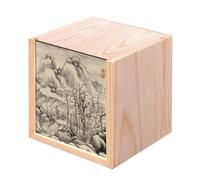 Fabulous Boite en Bois Coffret - Estampe Japonaise 4 Montagne et Arbres Art Délicat Original Vintage (10 x 10 x 10 cm)