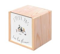 Fabulous Boite en Bois Coffret - J'Peux Pas J'Ai La Flemme Humour Dessin Panda Avachi sur Bureau Animaux (10 x 10 x 10 cm)