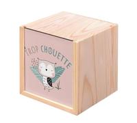 Fabulous Boite en Bois Coffret - Trop Chouette Mignon Dessin Illustration (10 x 10 x 10 cm)
