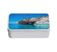 Fabulous Boite en Métal Bateau Ancien au Mouillage Falaise Mer Azur - 11 x 18,5 x 5,5 cm - Boite de rangement, clé, outils, boite à Lunch, Sucre, Biscuit