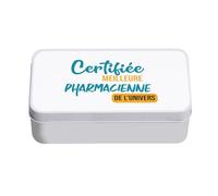 Fabulous Boite en Métal Blanc - Certifiée meilleure Pharmacienne de l'univers Docteur Pharmacie Medicament - 11 x 18,5 x 5,5 cm - Boite de rangement, clé, outils, boite à Lunch, Sucre, Biscuit