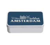 Fabulous Boite en Métal Bleu - Amsterdam Minimalist Voyage Pays-Bas Tourisme - 11 x 18,5 x 5,5 cm - Boite de rangement, clé, outils, boite à Lunch, Sucre, Biscuit