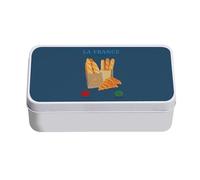 Fabulous Boite en Métal Bleu - La France M'Appelle Baguette Croissant Cliché - 11 x 18,5 x 5,5 cm - Boite de rangement, clé, outils, boite à Lunch, Sucre, Biscuit