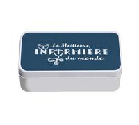 Fabulous Boite en Métal Bleu - La Meilleure Infirmière du Monde Soin Hopital Docteur Medecine - 11 x 18,5 x 5,5 cm - Boite de rangement, clé, outils, boite à Lunch, Sucre, Biscuit