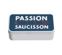 Fabulous Boite en Métal Bleu - Passion Saucisson Charcuterie France Apéro - 11 x 18,5 x 5,5 cm - Boite de rangement, clé, outils, boite à Lunch, Sucre, Biscuit