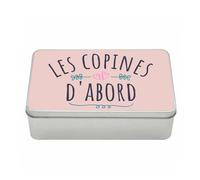 Fabulous Boite en Métal Rose - Les Copines d'Abord Amies Potes - 11 x 18,5 x 5,5 cm - Boite de rangement, clé, outils, boite à Lunch, Sucre, Biscuit