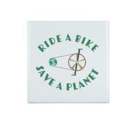 Fabulous Carreau Céramique Décoratif 15,2 x 15,2 cm - Ride a Bike Save a Planet Vélo Vert Ecologie