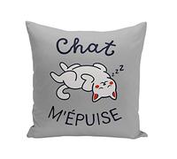 Fabulous Coussin 40x40 cm Chat m'épuise Jeu de Mot Humour Animal