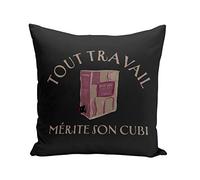 Fabulous Coussin 40x40 cm Tout Travail Mérite Son Cubi Alcool Vin Rouge