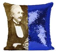 Fabulous Coussin avec Housse Sequin - Paillettes Bleu Albert Einstein et Charlie Chaplin [40 x 40 cm] Bleu G