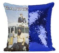 Fabulous Coussin avec Housse Sequin - Paillettes Bleu Album Canned Heat Vintage [40 x 40 cm] Bleu G