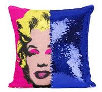 Fabulous Coussin avec Housse Sequin - Paillettes Bleu Andy Warhol Portrait Marilyn Monroe [40 x 40 cm] Bleu G