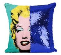 Fabulous Coussin avec Housse Sequin - Paillettes Bleu Andy Warhol Portrait Marilyn Monroe Bleu [40 x 40 cm] Bleu G