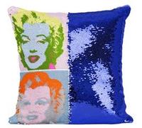 Fabulous Coussin avec Housse Sequin - Paillettes Bleu Andy Warhol Quadriptique Marilyn Monroe [40 x 40 cm] Bleu G