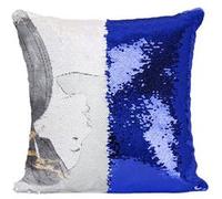 Fabulous Coussin avec Housse Sequin - Paillettes Bleu Aquarelle Chat Jeune Fille Amour [40 x 40 cm] Bleu G